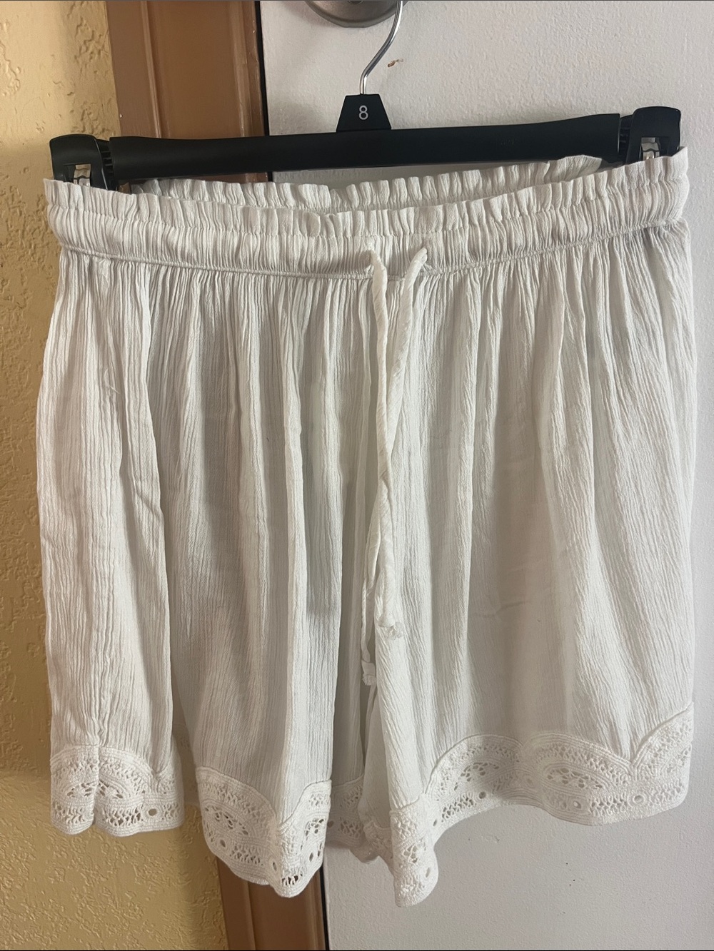 White Lightweight Eyelet Hem Shorts